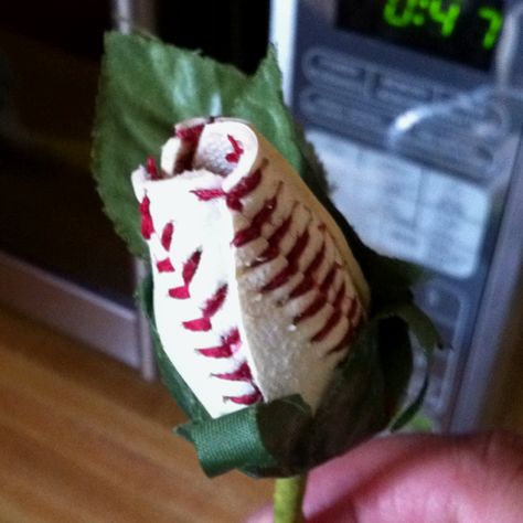 A rose made from a leather baseball. Our corsages <3 Baseball Gift Basket, Softball Wedding, Baseball Flowers, Softball Ideas, Baseball Bedroom, Baseball Wedding, Softball Stuff, Baseball Crafts, Banquet Ideas