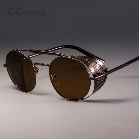 CCSPACE Retro Round Metal Sunglasses Steampunk Men Women Brand Designer Glasses Oculos De Sol Shades UV Protection-in Sunglasses from Men's Clothing & Accessories on Aliexpress.com | Alibaba Group Steampunk Glasses, Retro Steampunk, Motorcycle Sunglasses, Steampunk Men, Sarah Connor, Texture Metal, Round Metal Sunglasses, Steampunk Goggles, Steampunk Sunglasses