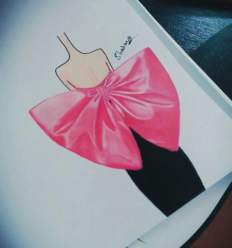 Fashion illustration of Dior bow dress Bow Dress Drawing, Bow Sketch, Pink Bow Dress, Bow Drawing, Fashion Sketching, Missing Quotes, Prada Dress, Bow Fashion, Art Album