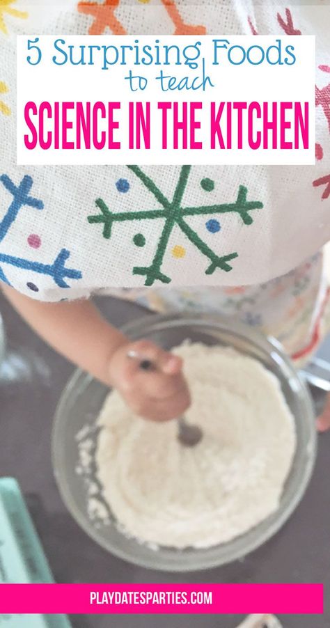 Teachable cooking moments go beyond baking! Get your kids excited about learning with these 5 surprising foods that teach science in the kitchen. http://playdatesparties.com/2016/07/foods-teach-science-in-the-kitchen.html Camp At Home, Kitchen Chemistry, Preschool Cooking, Cooking With Toddlers, Cooking Theme, Cooking In The Classroom, Kitchen Science, Kids Cooking Recipes, Baking Science