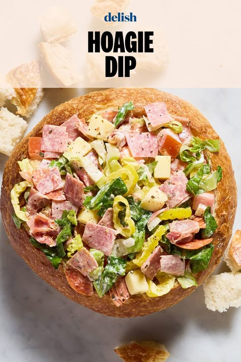 The deli sandwich, dip-ified. Sandwich Dip, Meaty Appetizers, Hoagie Dip, Hearty Lunch, Delicious Dips, Homemade Pastries, Happy Food, Delish Recipes, Happy Foods