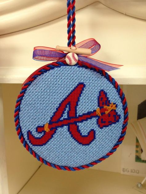 Atlanta Braves Cross Stitch Pattern, Needlepoint Christmas Ornaments, Small Cross Stitch, Needlepoint Christmas, Needlepoint Stitches, 2024 Christmas, Needlepoint Patterns, Christmas Decorations Ornaments, Cross Stitching