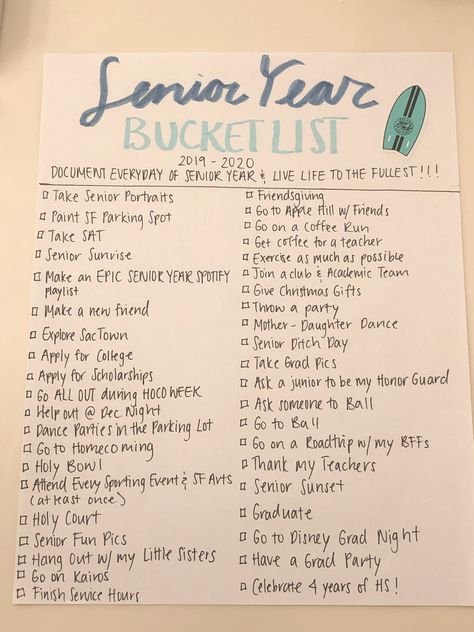 Things To Do During Senior Year, Senior Bucket List Ideas, Senior Fun Day Ideas, Last Day Of School Ideas High School, Senior Year Checklist Things To Do, Senior Ditch Day Ideas, Fun Senior Year Activities, Senior Bucket List High School, Senior To Do List