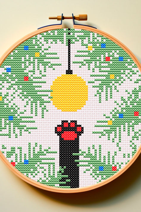 Cat Christmas Cross Stitch, Cute Christmas Cross Stitch, Cross Stitch Ornaments Patterns Free, Cross Stitch Christmas Patterns, Christmas Cat Cross Stitch, Cross Stitch Ornaments, Black Cat Funny, Christmas Cross Stitch Patterns, Christmas Tree Black