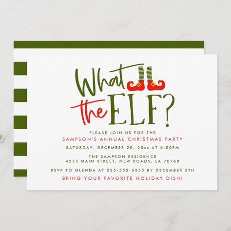 Elf Party Invitations, Elf Christmas Party, House Warming Invitations, Elf Christmas, Holiday Party Invitations, Christmas Party Invitations, Housewarming Party, Invitation Sizes, The Elf