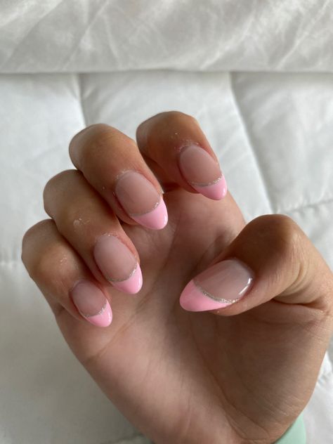 French Tip With Silver, Pink French Tip, Pink French, Nails, Silver, Pink, Beauty