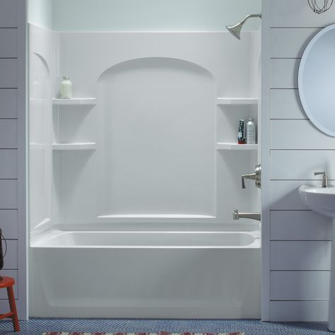 Have to have it. Sterling Ensemble™ 71220110 60W x 74H in. Curve Bathtub Shower Combo - $714.3 @hayneedle Bathtub Surround Ideas, Bathtub Wall Surround, Bathtub Shower Combo, Bathtub Surround, Shower Combo, Bathroom Tub Shower, Refinish Bathtub, Bathtub Walls, Bathtub Remodel