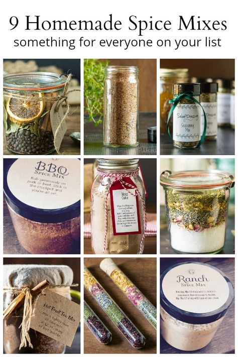 Enjoy nine different homemade mixes that you can put together as a thank you gift during the holidays or any time of year. #homemadegiftideas #christmasgifts #foodie Homemade Dry Mixes, Bbq Spice, Homemade Spice Mix, Homemade Food Gifts, Homemade Mixes, Spice Gift, Spice Mix Recipes, Diy Spices, Christmas Food Gifts