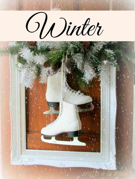 Hometalk :: Ice Skates Door Decoration Christmas Skating, Christmas Lights Outside, Christmas Ice Skates, Door Images, White Wreath, Ice Skate, Ice Skates, Door Decoration, Frame Wreath