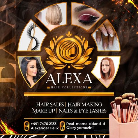 ALEXA HAIR COLLECTIONS is an online brand and vendor of hairs, make ups, eye lashes and nails. Eyelash Logo, Graphic Design Flyer, Graphic Design Ads, Graphic Design Photoshop, Food Graphic Design, Poster Design Inspiration, Packaging Labels Design, Hair Sale, Eye Lashes