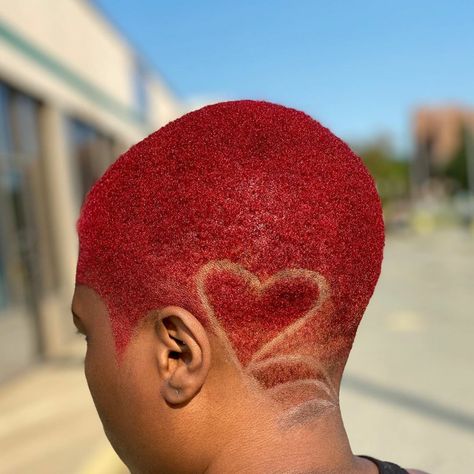 Red Bald Head Black Women, Shaved Design, Undercut Fade, Bald Head Women, Short Natural Curly Hair, Shaved Hair Designs, Buzzed Hair, Disconnected Undercut, Short Hair Pixie Cuts