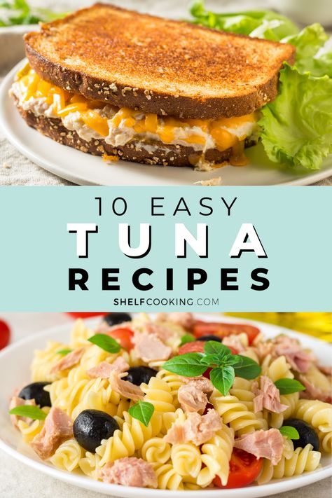 Not sure what to do with that can of tuna? These 10 easy tuna recipes are here to save the day and your meal! They're cheap to make, easy, and most of all, delishois Mediterranean Lunches, Tuna Burger Recipe, Tuna Lunch, Easy Tuna Recipes, Tuna Patties Recipes, Shelf Cooking, Canned Tuna Recipes, Tuna Patties, Noodle Casserole Recipes