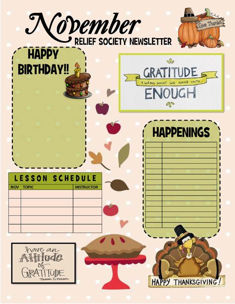 NOVEMBER RELIEF SOCIETY NEWSLETTER TEMPLATE November Newsletter Ideas, Relief Society Newsletter Templates Free, November Newsletter Template, Newsletters Ideas, Relief Society Newsletter, Newsletter Format, News Letters, Newsletter Design Templates, Friendly Letter Writing