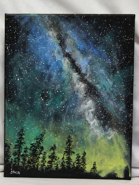 Milky Way painting on canvas, 11" x 14" stretched canvas, original acrylic painting on canvas, unframed art on canvas, cosmic sky, night sky by ThisArtToBeYours on Etsy Milky Way Painting, Northern Lights Art, Dark Painting, Painting On Canvas For Beginners, Canvas Painting For Beginners, Canvas For Beginners, Sky Night, Paint Nite, Painting For Beginners