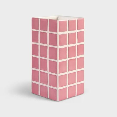 Trouva: Tile Vase - Pink Tile Vase, Minimalist Graphic Design, Unusual Home, Ceramic Texture, Colored Vases, Small Tiles, Pink Tiles, Pink Vase, Ceramic Fish