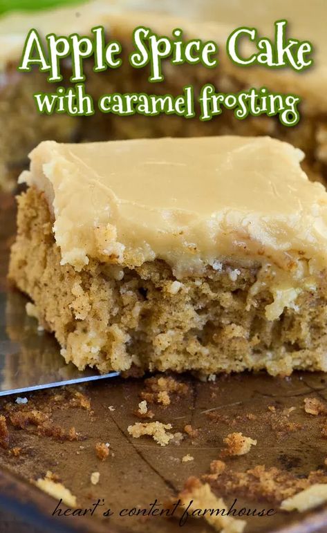 Apple Cake With Caramel Frosting, Spice Cake Frosting Recipe, Frosting For Spice Cake, Caramel Apple Spice Cake, Apple Spice Cake Recipe, Cake With Caramel Frosting, Spiced Apple Cake, Applesauce Spice Cake, Moist Spice Cake