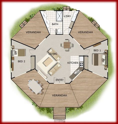 Octagon House Plans, Design Casa Piccola, House Plans Australia, Round House Plans, Octagon House, House Big, Tiny House Layout, A Small House, Casas The Sims 4