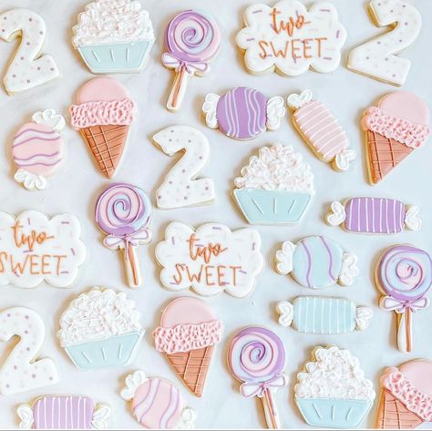 Four Ever Sweet Birthday Cookies, 4 Ever Sweet Birthday Cookies, Candy Themed 2nd Birthday, Candy Land Theme Cookies, 2 Sweet Cookies Decorated, 2 Sweet Birthday Theme Cookies, Sweet 3 Birthday Party, Two Sweet Cupcake Birthday Party, Two Sweet Party Food Ideas