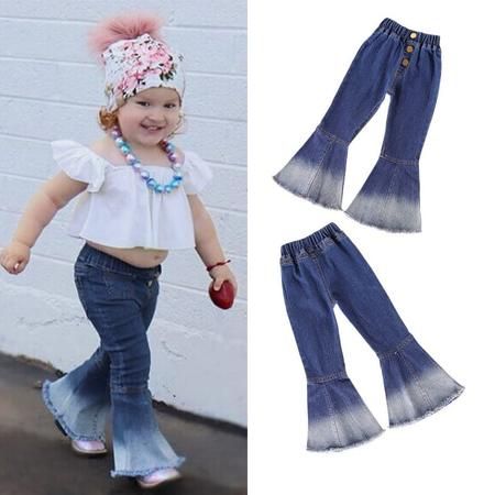 Baby Girls Pants Kids Bell Bottoms, Kids Jeans Girls, Kids Denim Jeans, Bell Bottom Trousers, Flare Denim Jeans, Kids Denim, Bell Bottom Pants, Jeans Kids