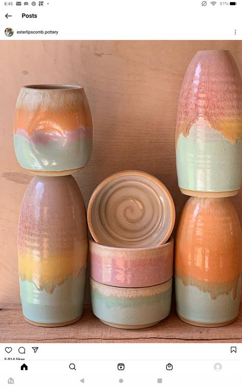 Pastel Glaze Ceramic, Ceramic Glazing Ideas, Clay Glaze Ideas, Glaze Ideas Ceramics, Ceramics Glaze Ideas, Rainbow Ceramics, Pottery Glazing Ideas, Ceramic Glaze Ideas, Pastel Ceramics