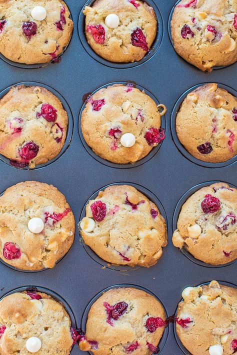 Cranberry White Chocolate Muffins - Soft, fluffy, and bursting with berries in every bite! Perfect way to use your fresh cranberries!! Cranberry White Chocolate Muffins, White Chocolate Peppermint Fudge, Chocolate Peppermint Fudge, White Chocolate Muffins, Cranberry White Chocolate, Peppermint Fudge, White Chocolate Peppermint, Fresh Cranberry, Averie Cooks