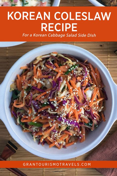 Korean Coleslaw Recipe, Korean Coleslaw, Korean Cabbage Salad, Asian Coleslaw Salad, Korean Cabbage, Meatballs And Cheese, Best Cabbage Recipe, Chinese Coleslaw, Asian Coleslaw