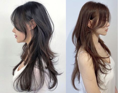 Hush Cut Wavy Hair, Heavy Layers Long Hair, Hush Cut Hair Long, Korean Hush Haircut, Hush Cut With Bangs, Korean Hush Cut, Haircuts For Asian Women, Hush Haircut, Hush Cut