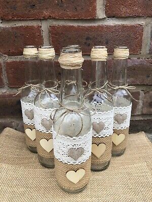 10 X Rustic Bottles ‘Desperado’ Ideal For Wedding Centerpieces With Rustic Jars | eBay Bottle Vases Wedding, Unique Table Decorations, Beer Bottle Centerpieces, Beer Bottle Wedding, Vases For Wedding, Beer Bottle Crafts, Wedding Jars, Wedding Centrepiece, Bbq Table