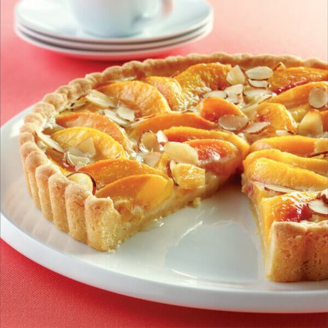 Peach Custard Tart Recipe | Land O’Lakes Peach Custard, Peach Tart Recipes, Custard Tarts Recipe, Peach Tart, Tart Dessert, Peach Desserts, Custard Tart, Land O Lakes, Tart Recipe