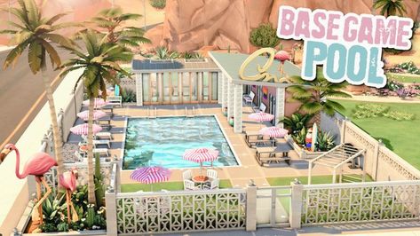 A bright Base Game only Pool in Oasis Springs for the Renovating Base Game save file I'm working on! 🦩 📍 30x20 in Oasis Springs • No CC • Gallery ID: ChrissieYT • Base Game ONLY! Sims 4 Restaurant, Pink Flamingo Pool, Oasis Springs, Oasis Pool, The Sims 4 Lots, Small Cottage House Plans, Flamingo Pool, Sims 4 Family, Sims 4 House Plans