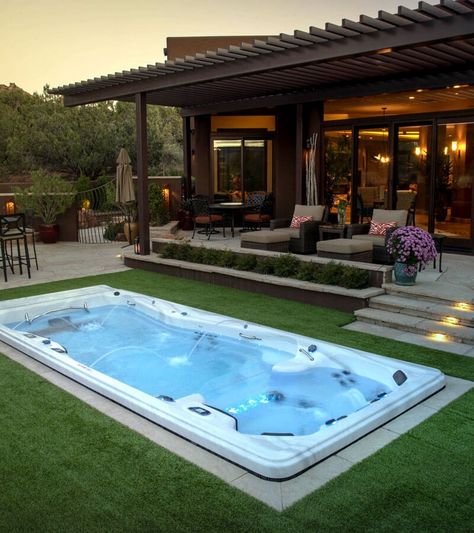 Pool Alternatives, Swim Spa Ideas, Swim Spa Landscaping, Spa Landscaping, Backyard Spa, Hot Tub Swim Spa, Hot Tub Patio, Hot Tub Ideas, Swim Spas