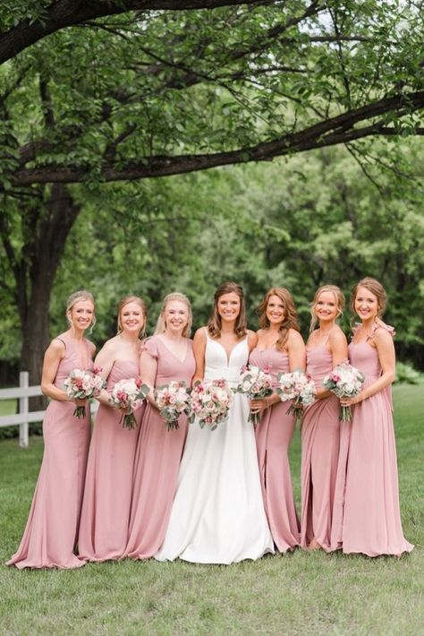 Dusty Rose and White for July Wedding Colors for 2024, Dusty Rose Bridesmaid Dresses White Bridal Gown Bridesmaid Dresses Dusty Rose, Wedding Curtains, July Wedding Colors, Dusty Pink Bridesmaid, Bridesmaid Dress Color Schemes, Bridesmaid Dresses White, Dusty Rose Bridesmaid Dress, Dusty Rose Wedding Colors, Bright Pink Wedding