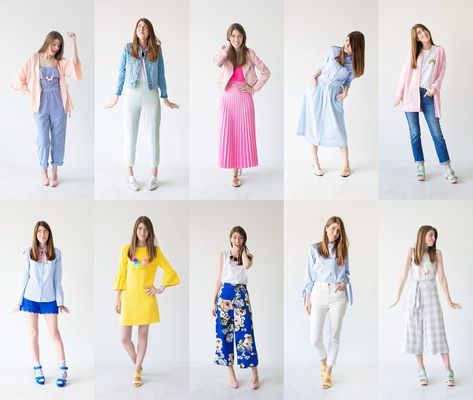 Colorful Spring Capsule Wardrobe, Colorful Capsule Wardrobe 2024, Wonder Wardrobe, Fashion 23, Colorful Wardrobe, Blue Midi Skirt, Pink Pleated Skirt, Pink Leather Jacket, Minimal Wardrobe