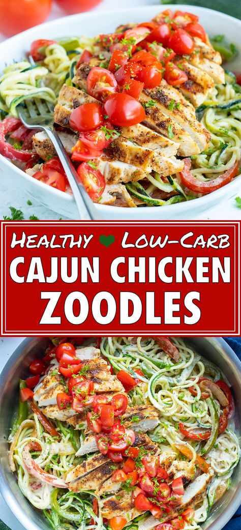 Low Carb Cajun, Chicken Zoodles, Cashew Alfredo, Meals Aesthetic, Zucchini Zoodles, Zoodles Recipe, Zucchini Noodle Recipes, Seared Chicken, Zoodle Recipes