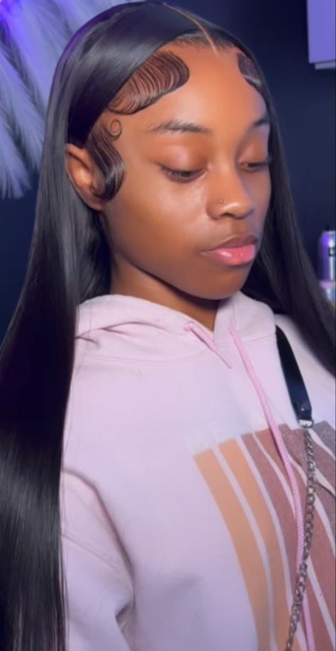 Middle Part Lace Front Wigs Straight Edges, Black Middle Part Buss Down, Middle Part Edges, Edges Tut, Bust Down Middle Part, Extra Edges, Middle Part Lace Front Wigs, Lace Front Wigs Straight, Best Braid Styles