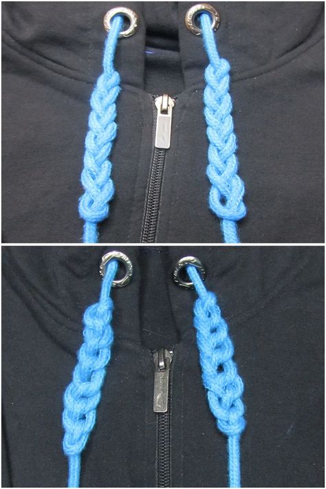 Hoodie String Knots Step By Step, Knot Tutorial, Lace Hoodie, Macrame Tutorials, Decorative Knots, Knots Tutorial, Strand Braid, Macrame Tutorial, Clothing Hacks