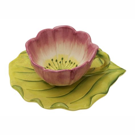 Majolica Whimsical Cup Saucer Pink Flower Vietri Water Garden Gift Tea Lover Present Flower Lover Garden Gift . Includes a flower shaped cup and green leaf / lily pad shaped saucer. Clearly marked on the underside Vietri and Made in Italy. In very good condition as shown. Shipped fully insured with tracking number. We have two cup and saucer sets available; this listing is for one. If you want both sets, select "2" under quantity. We also have a matching Vietri Water Garden pieces listed separat Clay Cup, Pattern Bowl, Garden Pattern, Dish Plate, Flower Cup, Garden Gift, Pottery Crafts, Gift Tea, Clay Art Projects