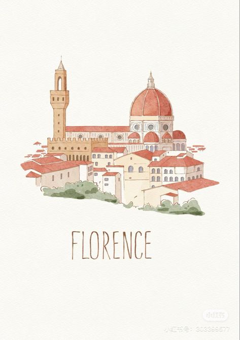 Italy Illustration, Florence Italy Travel, Illustration Journal, Zestaw Ikon, Firenze Italy, Toscana Italia, City Icon, City Drawing, Watercolour Inspiration