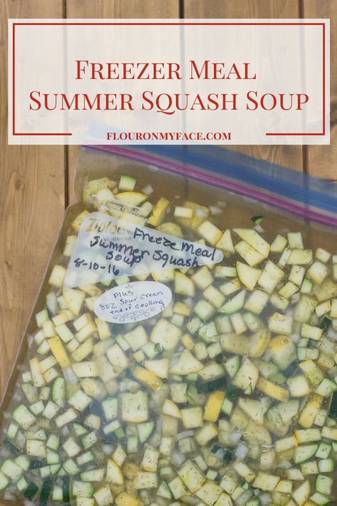 Freezer Meal Summer Squash Soup - Flour On My Face Freezer Meals Summer, To Go Meals, Pregnancy Freezer Meals, Summer Squash Soup, Postpartum Food, Meals For Busy Moms, Yellow Squash Soup, Meals Summer, Summer Squash Recipes