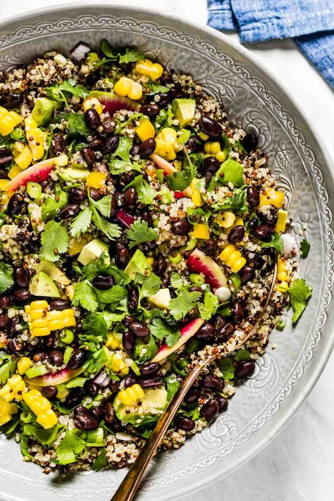 Black Bean Avocado Salad, Quinoa Black Bean Salad, Black Bean And Corn Salad, Lime Salad Dressing, Bean And Corn Salad, Black Bean Salad Recipe, Creamy Avocado Dressing, Corn Avocado, Black Bean And Corn