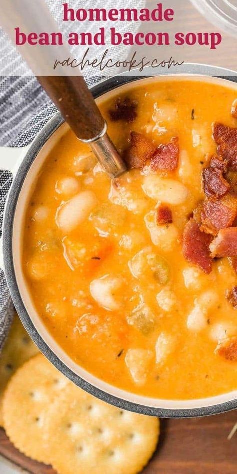 Dry Beans Recipe, Bacon Soup Recipes, Everything In Moderation, Bean And Bacon Soup, Homemade Beans, Soup Beans, Bacon Soup, Homemade Soup Recipe, Fall Soup Recipes