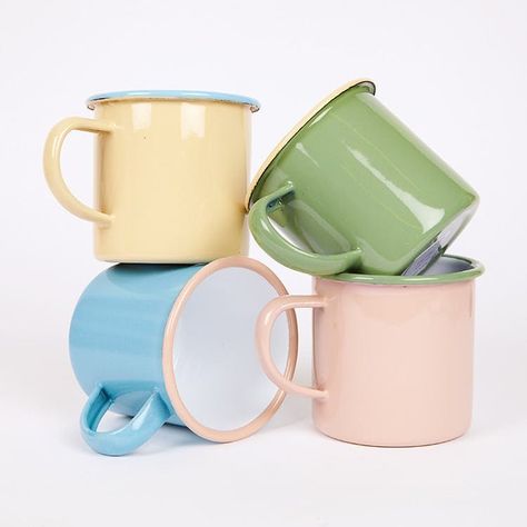 Camper Mugs, Pastel Accessories, Pastel Home Decor, Camping Mugs, Pastel House, Metal Cups, Pastel Decor, Camping Mug, Pink Enamel