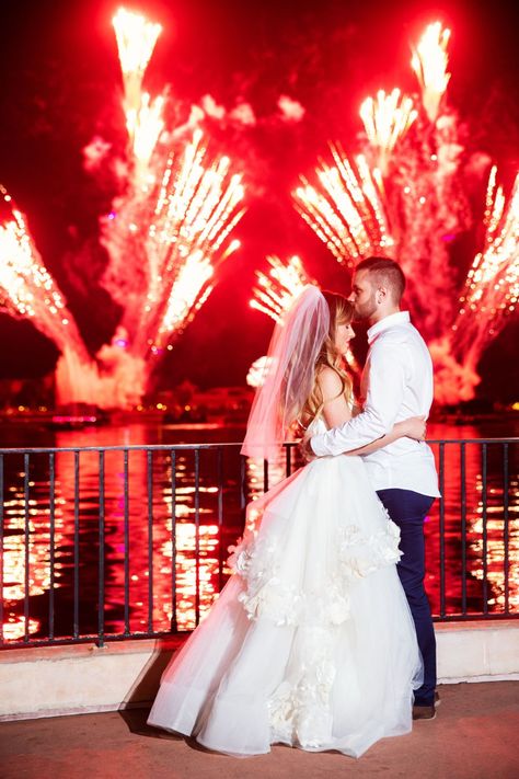 Romantic Disney wedding with budget breakdown Disneyworld Wedding, Romantic Disney, Epcot Fireworks, Best Wedding Registry, Disney Worlds, Wedding Ceremony Songs, Wedding Budget Breakdown, Wedding Disney, Wedding Reception Lighting