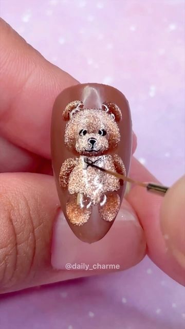 Teddy Bear Valentines Nails, Cat Eye Teddy Bear Nails, Teddy Bear Nails, Bears Nails, Teddy Bears Valentines, Velvet Nails, Cat Eye Gel, Cat Eye Nails, Pure Beauty