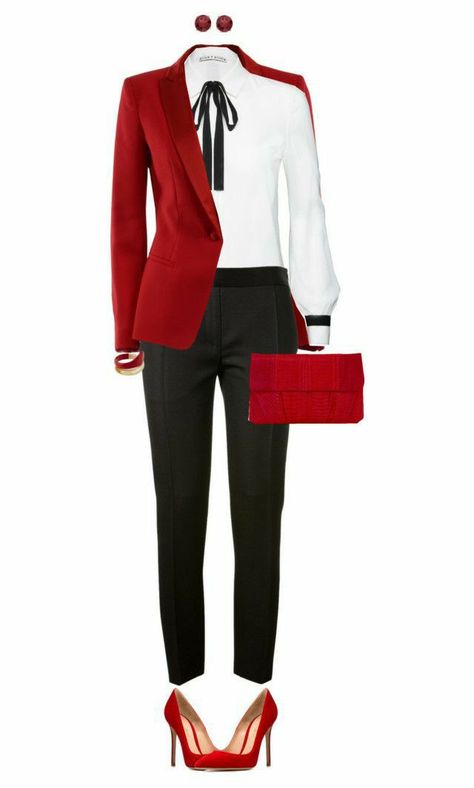 Black White Red Outfit Classy, Red Black White Outfit Ideas, Black And Red Work Outfit, Black And White Formal Outfit For Ladies, Black And Red Formal Outfit, Red Professional Outfit, Red And Black Outfits For Women Classy, Black And White Shoes Outfit, Red And White Dress Outfit