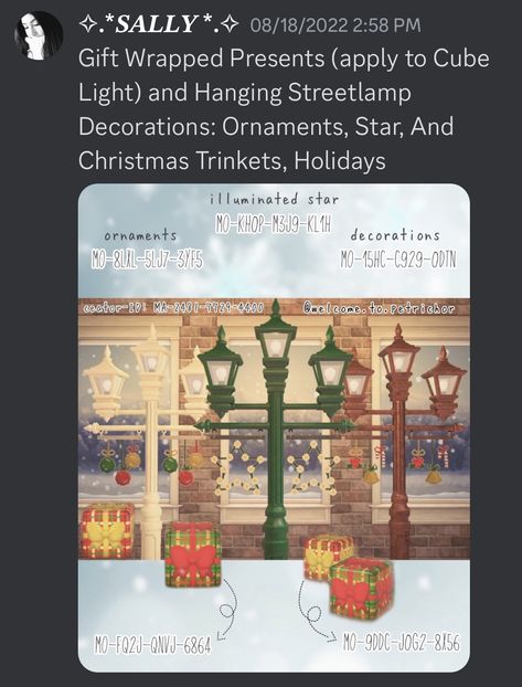 Acnh Lamp Post Banner Design, Acnh Street Lamp With Banners, Acnh Banner Design, Acnh Christmas, Christmas Lights Outside, Christmas Trinkets, Acnh Design, Christmas Lamp, Acnh Designs