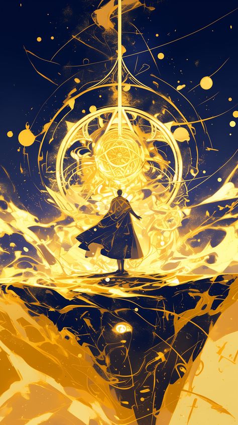 Surrounded by swirling beams of radiant gold, a solitary robed figure stands at the precipice of a grand void. Whorls of luminous energy trace complex patterns in the air, reflecting the timeless aura of sorcerer art traditions. Each flicker intensifies the figure’s silhouette, evoking a transformation that channels wizard drawings influences. A suspended orb of brilliance hovers overhead, echoing ancient runes of wizard aesthetic power. Thick streams of light coil around the mage’s form, weaving cosmic shapes that capture the boundless spirit of dnd wizard exploration. The bold interplay of midnight blues and molten gold conjures a hypnotic dance between the mundane and the divine. Poised in transcendence, this scene redefines the fantasy wizard spirit through mesmerizing magic.