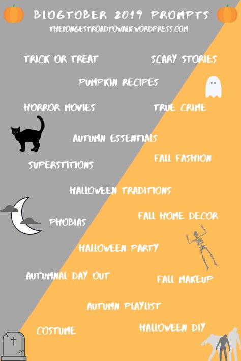 Blogtober 2019 Prompts Blogging Ideas for Blogtober 2019 Created by The Longest Road to Walk Blogtober Ideas, Vlogging Ideas, Halloween Traditions, Blogging Ideas, Blog Ideas, Scary Stories, Fall Makeup, Post Ideas, Diy Halloween Costumes