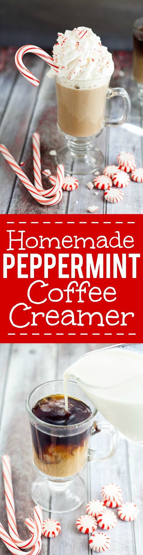 Homemade Peppermint Coffee Creamer Recipe - This Homemade Peppermint Coffee Creamer recipe is a festive way to enjoy your coffee and get more done during the holiday season. Sweet peppermint in hot coffee... Mmmm... Seriously so easy to make. Peppermint coffee during Christmas is my absolute favorite! Mocha Coffee Creamer Recipe, Peppermint Mocha Coffee Creamer, Peppermint Coffee Creamer, Peppermint Mocha Coffee, Homemade Peppermint Mocha, Peppermint Mocha Creamer, Mocha Creamer, Diy Coffee Creamer, Peppermint Coffee