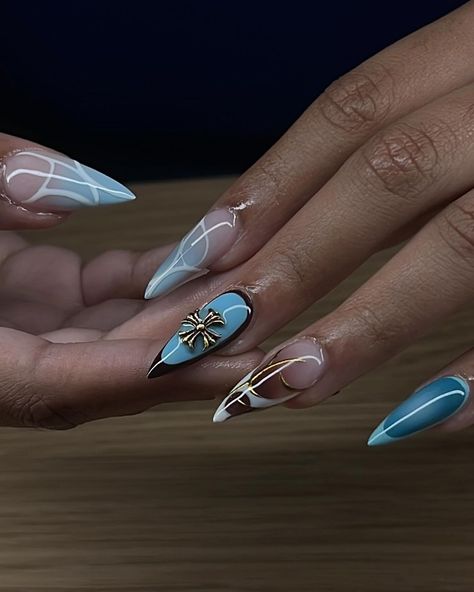 Carnival freestyle 🐉💕✨ • • • #nailfreestyle #nails #carnival #vbeautypure | Instagram Blue Icicle Nails, Blue And Brown Nails Designs, Blue And Brown Nails, Icicle Nails, Wine Nails, Brown Nails Design, Baby Blue Nails, Long Acrylic Nail Designs, Soft Nails